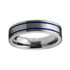 6mm Silver Coated Tungsten Metal with Double Blue Groove Wedding Ring - Innovato Store