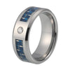 8mm Silver Coated Tungsten Carbide Ring with CZ Stone and Blue Block Pattern Inlay Wedding Band - Innovato Store