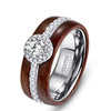 Tungsten Ring with Koa Wood and CZ Stone