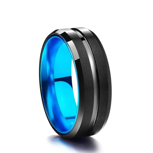 8mm Blue Tungsten Carbide with Lack Brushed Matte Surface Wedding Ring - Innovato Store