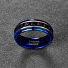 Translucent Blue with Red and Black Carbon Fiber Inlay and Silver Matte Edges Wedding Ring