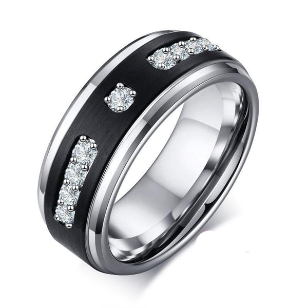 Stainless Steel Ring with Black Tungsten Carbide with CZ Stone Wedding Ring