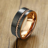Black and Rose Stainless Steel Brushed Matte Surface with Twisted Rope Groove Inlay Wedding Ring - Innovato Store