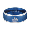 His Queen and Her King Blue Titanium Metal Wedding Ring with Engraved Crown - Innovato Store