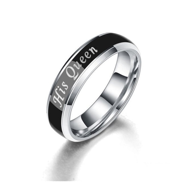 Her King & His Queen Black and Silver Stainless Steel Couples Wedding Ring - Innovato Store