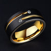 Black Tone Tungsten Wedding Ring with Gold Plated Inside and Gold Tone Line Inlay Plus Two White Zircons - Innovato Store