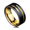 Black Tone Tungsten Wedding Ring with Gold Plated Inside and Gold Tone Line Inlay Plus Two White Zircons - Innovato Store