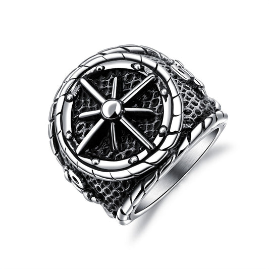 Vintage Punk Silver Plated Ring with Nautical Compass for Bikers