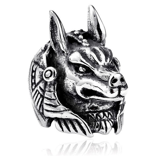 Stainless Steel Black Shade Egyptian Pharaoh Anubis Ring for Men