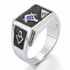 Gold Plated Square Ring for Men with Black Inlay on Face and Sides, Blue Masonic Symbol and One Clear Zircon - Innovato Store