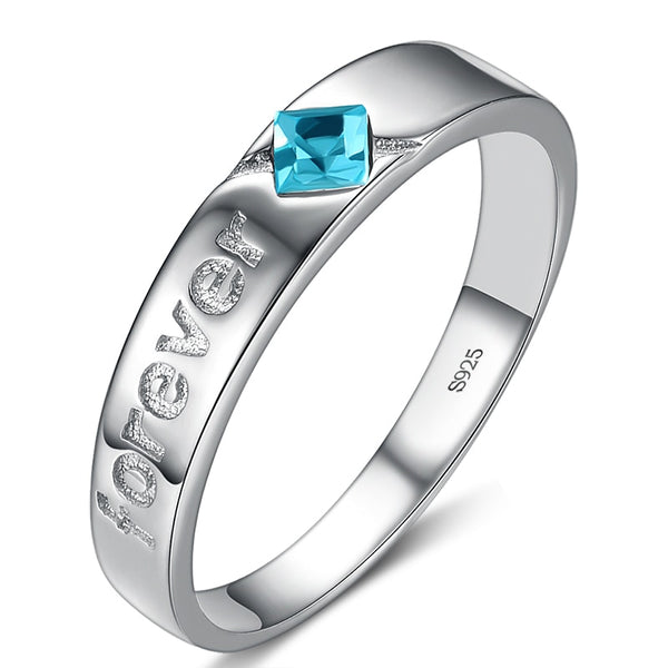 Forever In-love Silver Plated Ladies Ring with Blue Stone and 