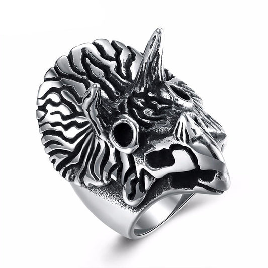 Gothic Titanium Steel Middle Finger Ring for Men with an Triceratops Biker Ring - Innovato Store