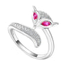Adjustable Fox Ring with Two Pink Gems Silver Plated - Innovato Store