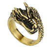 Gold and Black Toned Stainless Steel Gothic Eastern Fairy Dragon Unisex Wedding Band - Innovato Store