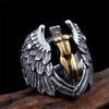20mm Silver Plated Men’s Punk Wedding Band with a Gold Plated Angel on a Cross Décor - Innovato Store