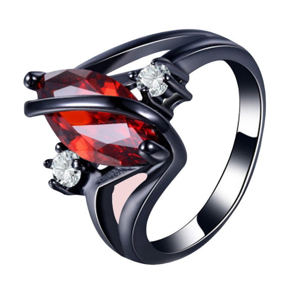 Black Toned Marquise Cut Crimson Red Stone Inset Women’s Engagement Ring - Innovato Store