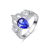 18K White Gold Plated Blue Cubic Zirconia Stone Center Inset with White Crystals Princess Wedding Ring - Innovato Store