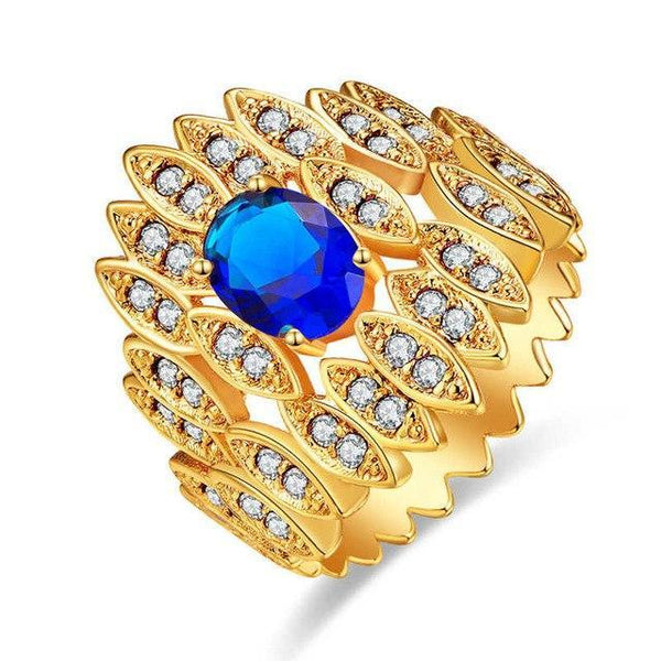 Silver & 18K White Gold Plated Multicolor and Blue Cubic Zirconia Crystals Inset Princess Crown Bridal Ring