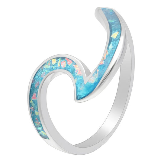 10mm Silver Plated Brass with a Hawaiian Opal Design Inset Women’s Wedding Band - Innovato Store