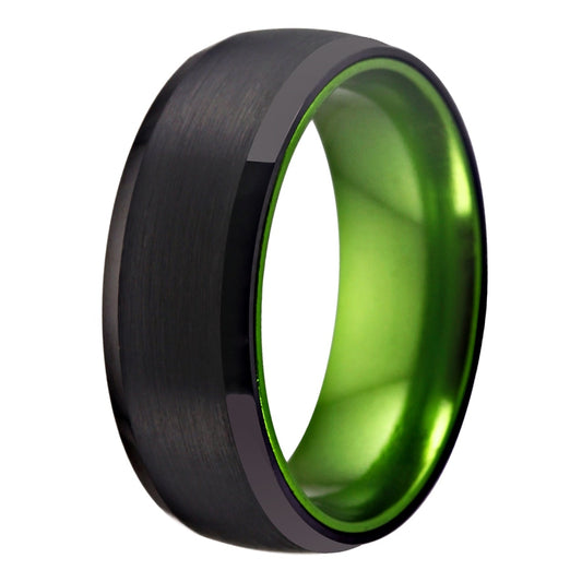 8mm Brushed Matte Black & Green Tungsten Carbide Wedding Band