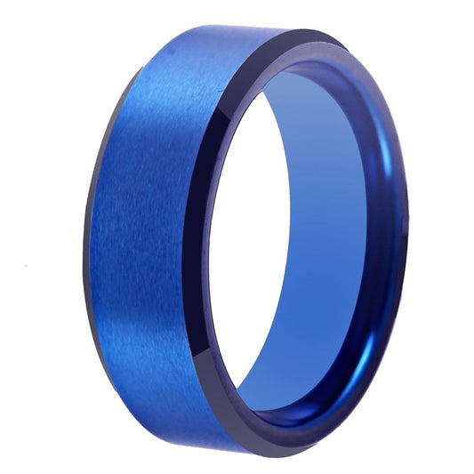 8mm Blue Brushed Matte & Black Tungsten Carbide Wedding Band