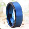8mm Blue Brushed Matte & Black Tungsten Carbide Wedding Band