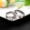 Pink Tree Camo Inlay & Cubic Zirconia Titanium Wedding Rings Set