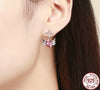 925 Sterling Silver Pink Cubic Zirconia Heart with Wings Stud Earrings