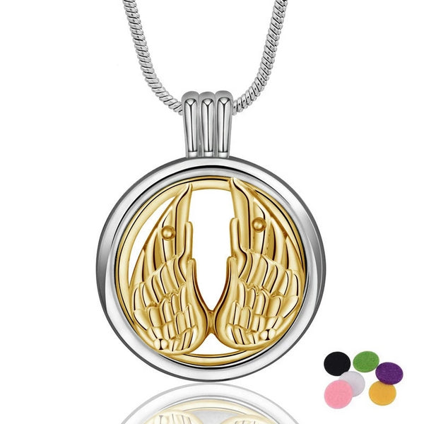 Golden Angel’s Wings Aromatherapy Diffuser Locket Pendant Necklace