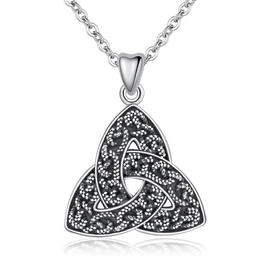 925 Sterling Silver Black Gun Plated Trinity Knot Pendant Necklace