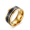 Gold Plated Stainless Steel with Black Carbon Fiber Brick Pattern and Black Beads Ring for Men - Innovato Store