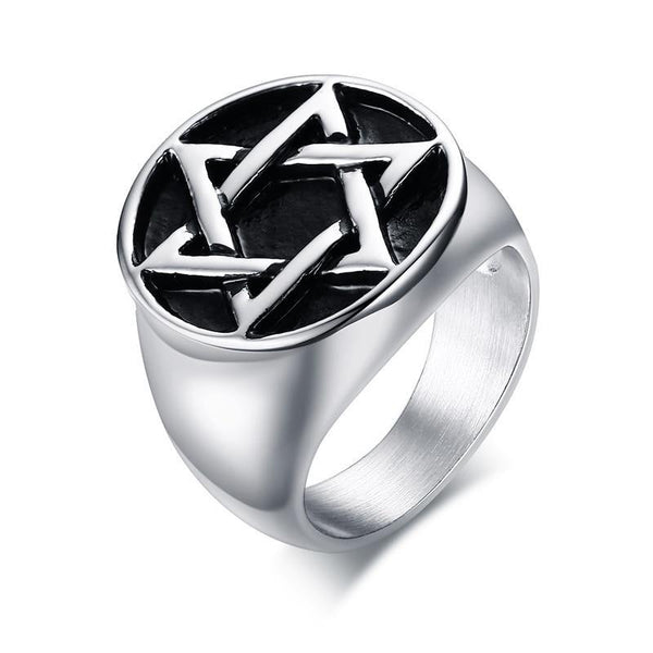 Stainless Steel Ring with Star of David Inlay