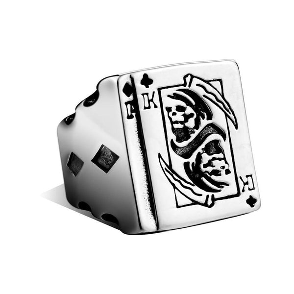 Silver Plated Poker Ring with Playing Cards and Grim Reaper Central Design