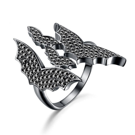 Flying Bat Shape Big Ring with CZ Stones