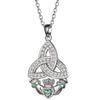 925 Sterling Silver Triquetra Green Claddagh Heart Cubic Zirconia Pendant Necklace