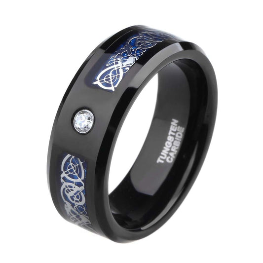 8mm Blue Carbon Celtic Dragon Tungsten Carbide Wedding Engagement Ring - Innovato Store