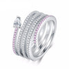 Silver Plated Ring for Woman with Snake and Pink Luxury Zircons and One Big Clear Zircon