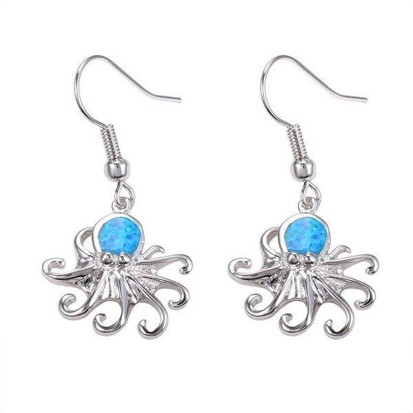 925 Sterling Silver Blue Fire Opal Dangle Earrings For Women