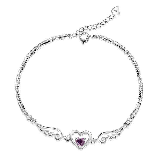 Romantic Angel Wings and Cubic Zirconia Heart Silver Bracelet