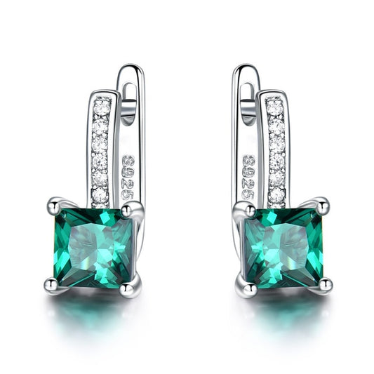 Green Emerald & Blue Topaz 925 Sterling Silver Clip Earrings