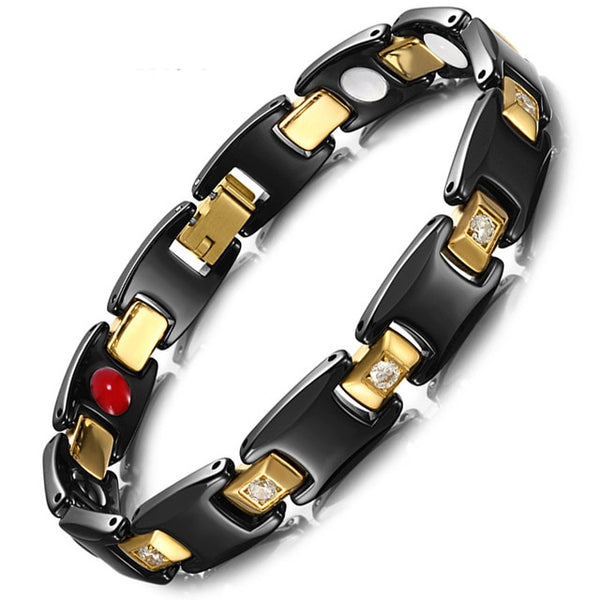 Ceramic & Gold Plated Magnetic Bracelet with Zirconia