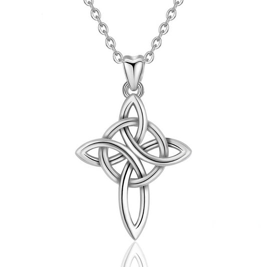 925 Sterling Silver Four-Cornered Triquetra Celtics Knot Cross Necklace