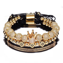 3Pcs Gold Crown with Cubic Zirconia Charm Bracelet