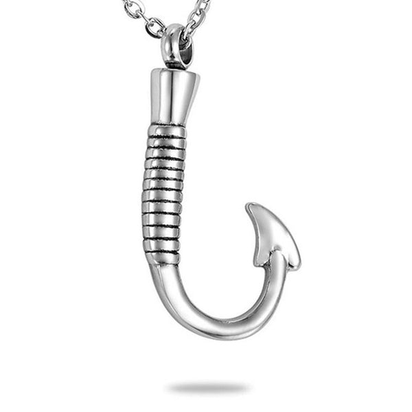 Stainless Steel Fish Hook Cremation Pendant Memorial Necklace