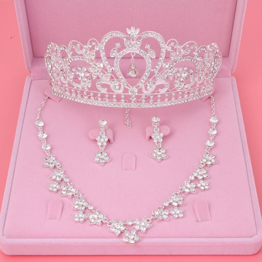 Crystal and Rhinestone Heart Tiara, Necklace & Earrings Wedding Jewelry Set