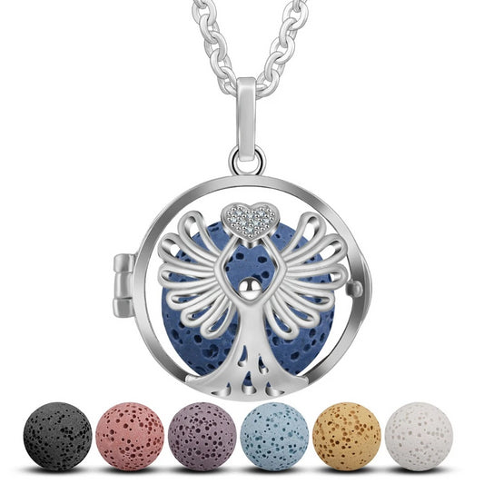 Angel and Heart Clear Cubic Zirconia Diffuser Pendant Necklace