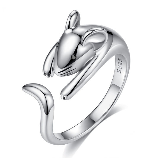 925 Sterling Silver Black Cubic Zirconia Mouse Eye Ring