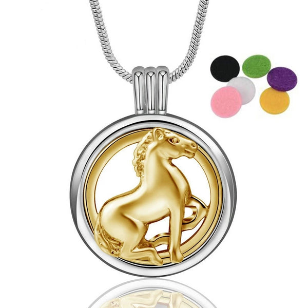 Aroma Diffuser Horse Locket Pendant Necklace