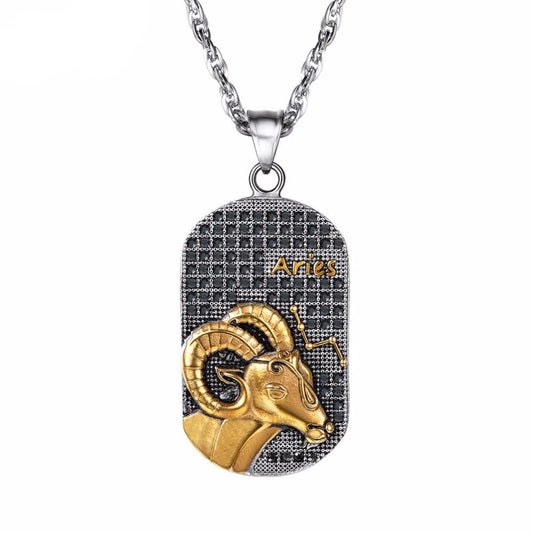 Stainless Steel Zodiac Sign Pendant Necklace