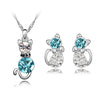 Austrian Crystal Cat Necklace & Earrings Jewelry Set